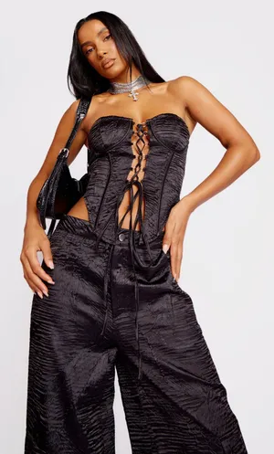Pretty Little Thing Black Corset Top thumbnail 1