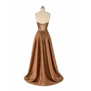 NWT Sherri Hill 52924 Mocha Satin Strapless Corset Prom Ball Gown Size 6 thumbnail 5