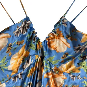 Nookie Simone Blue Floral Satin Asymmetrical Ruffled Cut Out Cocktail Dress L thumbnail 8