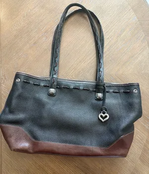 Brighton Black and Brown Leather Tote with Heart Charm thumbnail 1