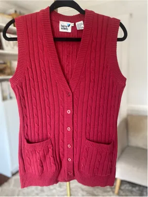 Vintage Cable Knit Sweater Vest Button Front Preppy Old Money Teacher Christmas thumbnail 2