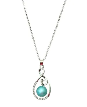 Blue Faux Tahitian Pearl Diamond Silver Necklace 20" thumbnail 1