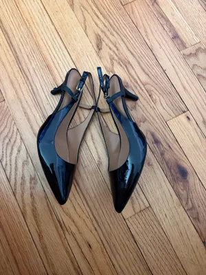 Calvin Klein Patsi Slingback Black Patent Leather Kitten Heel Pumps Glossy Sz 9 thumbnail 6
