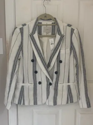 NWT!! Women’s Linen Blend Striped Blazer Jacket thumbnail 2