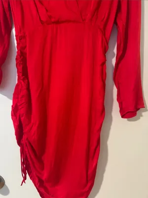 Zara Women’s Bright Red Long Sleeve Wrap-Style Mini Dress with Ruched Drawstring thumbnail 12