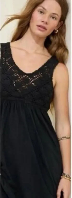 Aerie XL Maxi Dress Black Crochet Bodice Sleeveless Boho Summer Pocketed Resort thumbnail 1