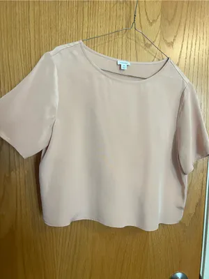 Cuyana cropped pink silk top size small thumbnail 3