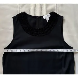 Ann Taylor Loft Size 4 Black Shift Dress Pocket Ruffle Trim Career Cocktail EUC thumbnail 9