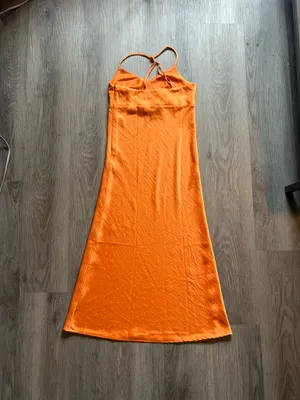 House of Harlow Orange Satin Maxi Halter Dress Size S thumbnail 2