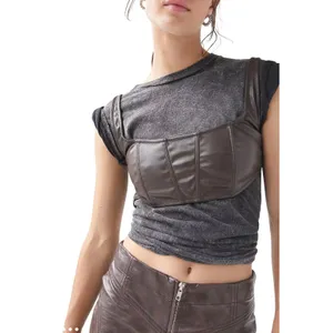 UO Out From Under Brown Vegan Leather Corset Top Bralette‎ Bustier Festival Med thumbnail 3