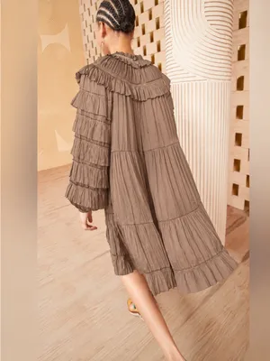 Ulla Johnson Elsa Mini Dress Mica Taupe Ruffled Tiered Satin Size Medium Large thumbnail 10