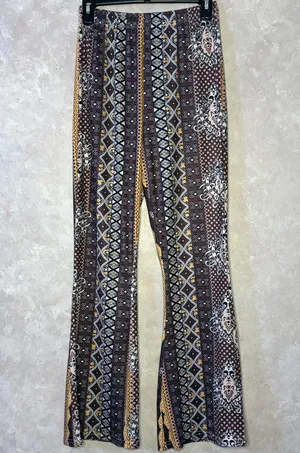 Patterned Stretch Flare Pants Multi Size M thumbnail 1