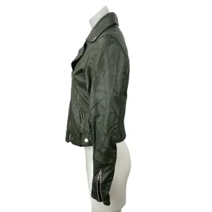 Slate & Willow Genuine Leather Notch Collar Long Sleeve Moto Biker Coat Jacket S thumbnail 3