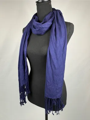 Navy Long Fringe Scarf - Women Accessories thumbnail 4