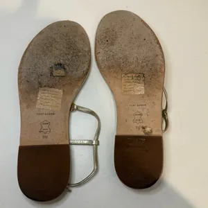 TORY BURCH Capri Strap Sandal Spark Gold Size 8 T-Strap Thong Metallic Logo thumbnail 8