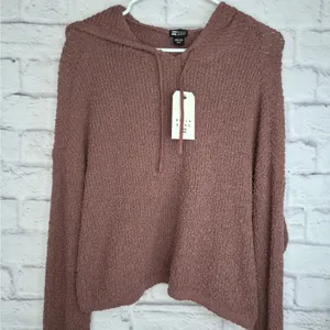 NWT Billabong Hot Beachin Cropped Hooded Knit Sweater Mauve Brown M slouchy fall thumbnail 4