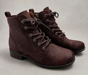Earth Etienne LQV Womens 6M Burgundy Leather Lace Up Combat Ankle Boots Moto thumbnail 1