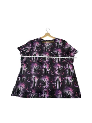Disney Maleficent Scrubstar Scrub Top 3X Purple Dragon Halloween Villains Goth thumbnail 8