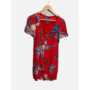 Maeve Dress Women 4 Red Floral Button Front Square Neck Mini Boho Anthropologie thumbnail 3