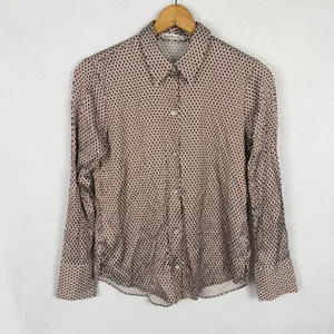 Abercrombie & Fitch Button Up Shirt Womens Small Geometric Satin Brown Office thumbnail 6