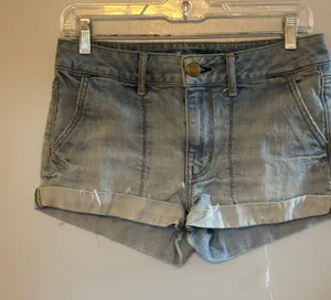 American Eagle Outfitters Light Gray Rolled Hem Denim Shorts thumbnail 1