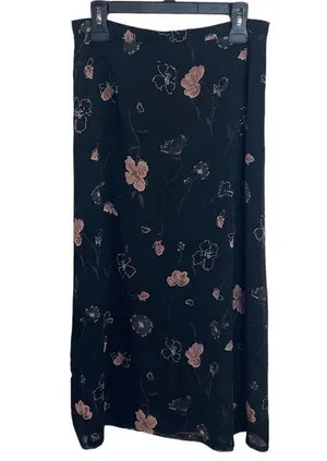Pendleton crepe georgette floral print midi skirt vintage in black size 12 thumbnail 1