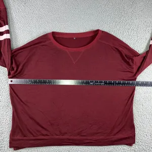 Varsity Stripe Oversized‎ Sweatshirt Women 2XL Maroon Preppy Retro Relaxed Fit thumbnail 4