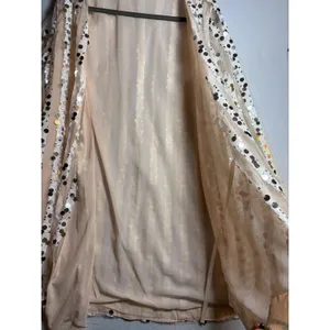 Champagne Sequin Striped Wrap Mini Dress Long Balloon Sleeve V-Neck Party thumbnail 8