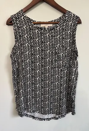 LOFT Womens Tank Top Black White Print Pocket Size‎ S Casual Summer thumbnail 1