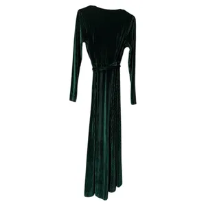 Baltic Born‎ Emerald Green Striped Velvet Velour Wrap Dress Women Size Small thumbnail 2
