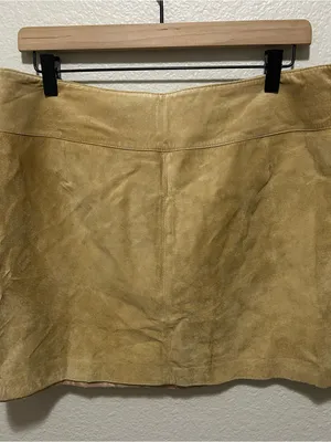 Y2K Mossimo Genuine Leather Mini Skirt Tan Size 12 thumbnail 8