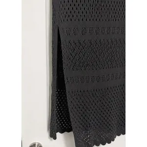Aerie Crochet Pointelle Knit Maxi Skirt Charcoal Gray Side Slit Swim Cover Med thumbnail 4