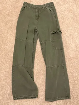 Olive Green Wide Leg Cargo Pants thumbnail 1