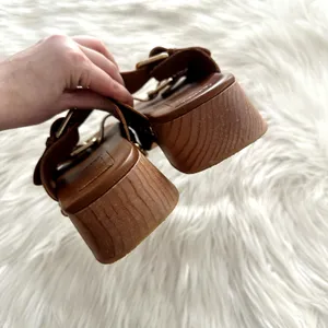 Zara Leather Double Buckle Wooden Platform Sandal Sz 7.5 thumbnail 4