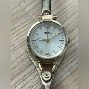 Fossil Georgia Ladies Watch Genuine Leather Strap Gold Dial Case New Battery thumbnail 3