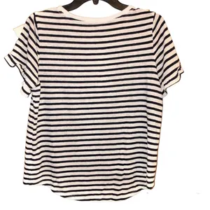 A New Day Linen Blend‎ Petal Sleeve Striped Ruffle Top White Black Medium thumbnail 2