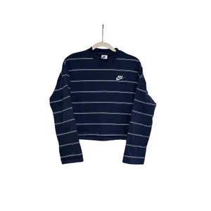 Nike Navy and White Striped Crop Long Sleeve Shirt S thumbnail 2