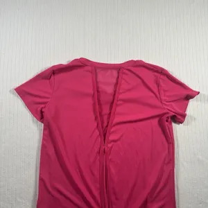 WOMEN'S PINK ACTIVEWEAR SHIRT Size Small V-Neck Open Split Back Workout Top Gym thumbnail 8
