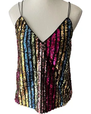 ASOS‎ Multicolor Sequin Camisole Top Party Colorful Going Out Size 4 thumbnail 1