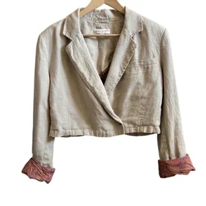 Free People Beige Cropped Blazer Jacket, Paisley Rollable Cuffs, Size 10 thumbnail 5