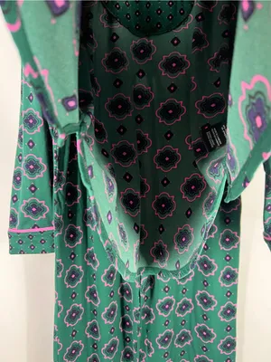 Room Service Green Floral Notch Collar 2-Piece Pajama Set Size XL thumbnail 6
