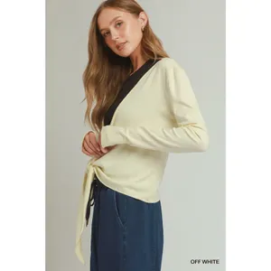 Umgee Cotton Viscose Long Sleeve Wrap Cardigan - Off white - Large thumbnail 2