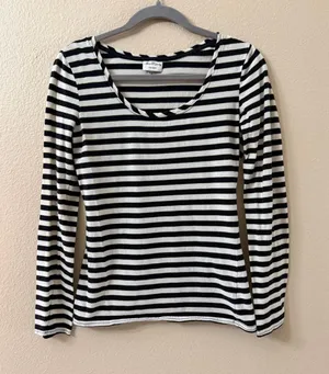 Alice Temperley for Target Striped Long Sleeve Top Black White Scoop Neck M thumbnail 1