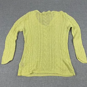 Lauren Ralph Lauren Sweater Womens M Yellow V-Neck Linen‎ Cable-Knit Pullover thumbnail 6