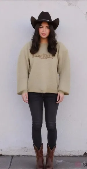 Nashville Tennessee Embroidered Beige Oversized Crewneck Sweater XL thumbnail 1