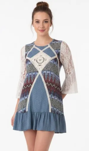 Umgee size medium blue floral lace boho dress thumbnail 1