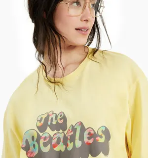 Junk Food The Beatles Cropped Graphic Tee in Yellow Size Large thumbnail 3