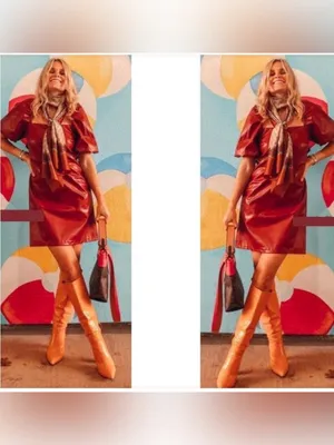 Anthropologie Red Faux-Leather Puff-Sleeve Mini Dress with Bow thumbnail 3