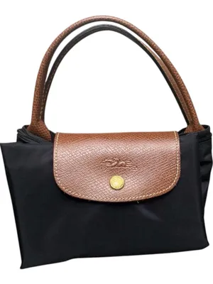 Longchamp Black Nylon Tote Medium size with Brown Leather Trim thumbnail 4