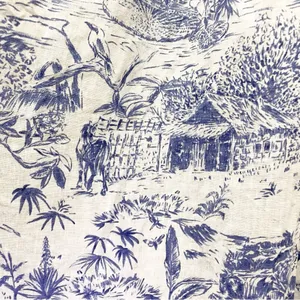 Joie 100% Linen Blue White Tropical Toile Midi Skirt Elastic Waist Size Large thumbnail 9